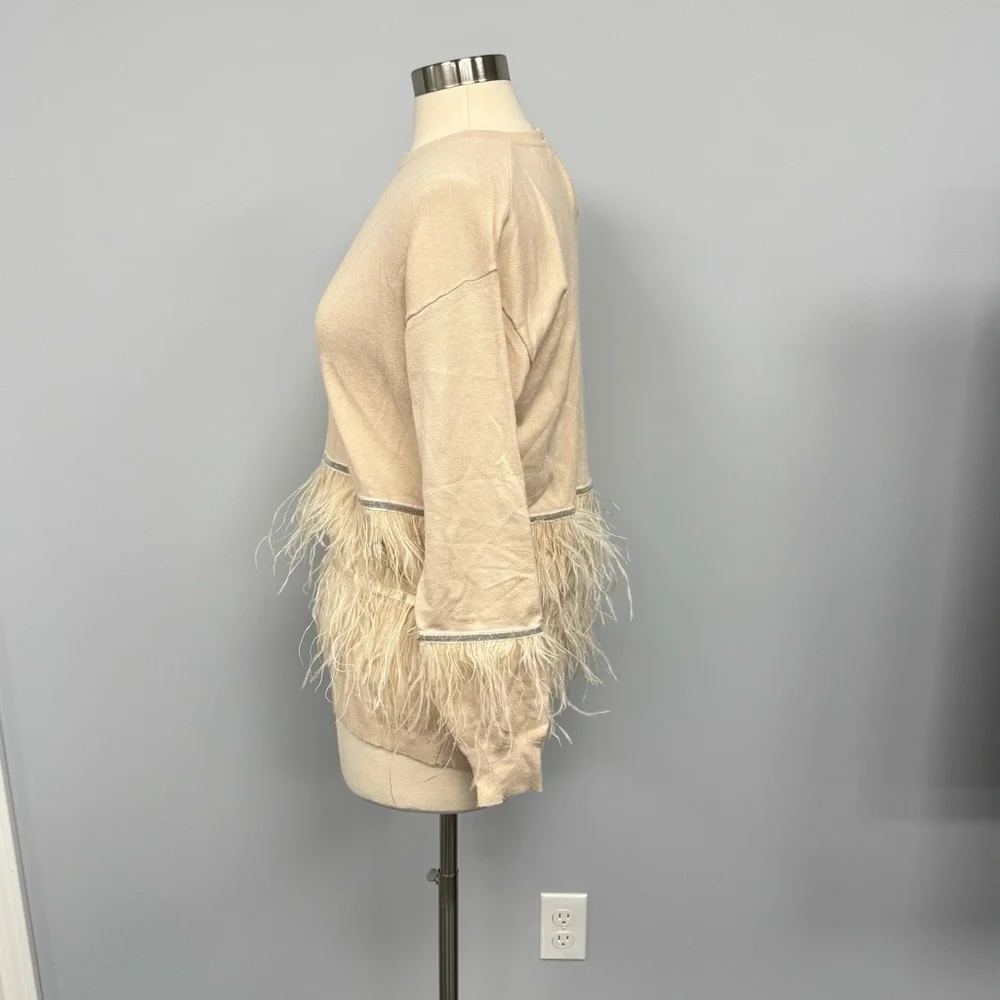 Joh Cashmere Blend Sweater Sally With Feathers (missing tags) Small Ecru *read